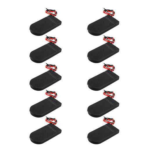 HALJIA 10Pcs 6V ON/OFF Switch 2 x 3V CR2032 Coin Cell Button Battery Holder Socket Box Clip Case for LED with Wire Lead Black