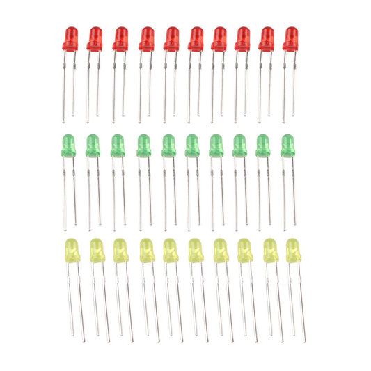 HALJIA 3mm LED Light Emitting Diode Set Lamp Assorted Kit Red + Yellow + Green (30PCS)