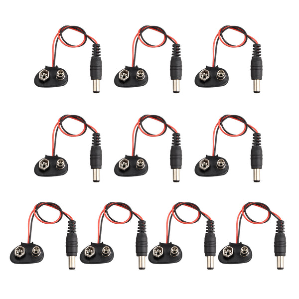 HALJIA 10Pcs 9V Battery Holder Buckle Snaps Power Cable Clip Connector 2.1mm DC Jack Plug Compatible with Arduino CCTV Electronics Vehicle