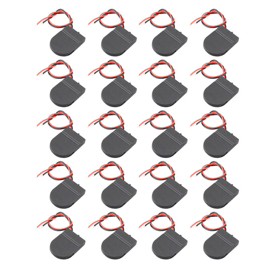 HALJIA 20PCS 3V 1 x CR2032 Battery Holder Coin Cell Button Battery Holder Socket Box Clip Case with ON/Off Switch Wire Lead Black