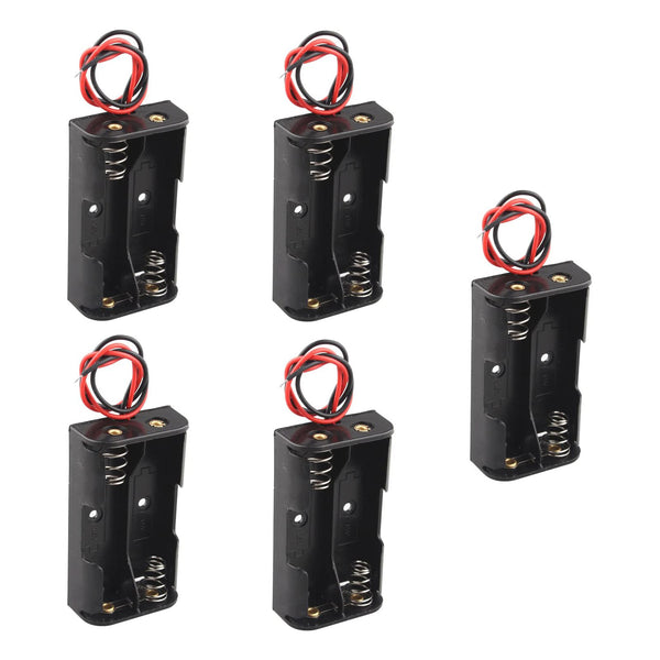 HALJIA 5PCS Plastic Battery Storage Case Box Holder For 2 X AA 2xAA 3V with wire leads