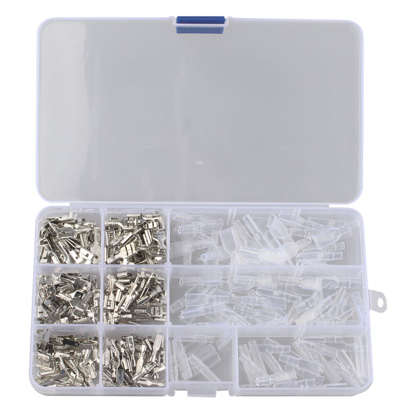 HALJIA 270PCS 2.8mm 4.8mm 6.3mm Male Female Spade Crimp Terminal Connector with Insulating Sleeve Assortment Kit