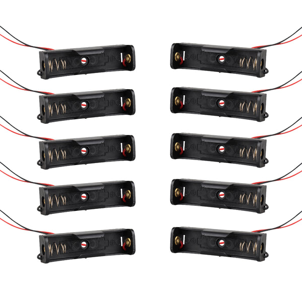HALJIA 10Pcs 1.5V 1 x AA Plastic Cell Battery Holder Case Battery Storage Box with Wire Leads