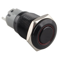 HALJIA 16mm Red Ring Led Metal Momentary Push Button Switch Car DIY Reset Switch Black DC12V Waterproof