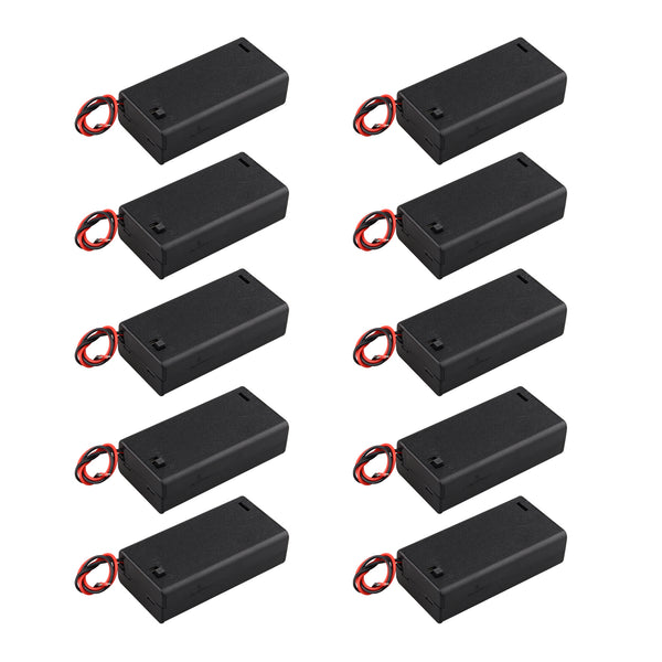 HALJIA 10Pcs 3V AA 2 x 1.5V Battery Holder Case Plastic Battery Storage Box with Case Cover ON/OFF Switch Wire Leads