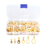 HALJIA 150PCS Assorted Brass Ring Cable Lugs Ring Eyes Copper Crimp Cable Universal Connector Wire Terminals Professional Fire Retardant OT Wire Crimp Connector Assortment M3 M4 M5 M6 M8 M10 Kit Gold