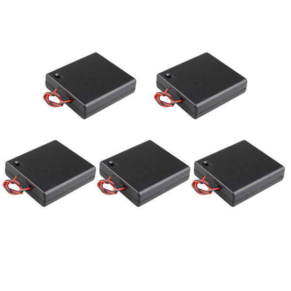 HALJIA 5Pcs 6V AA 4 x 1.5V Battery Holder Case Plastic Battery Storage Box with ON/OFF Switch Case Cover Wire Leads