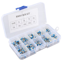 HALJIA 100Pcs 10 Value RM065 6MM Trimmer Potentiometer Assorted Kit Variable Resistor with Plastci Box