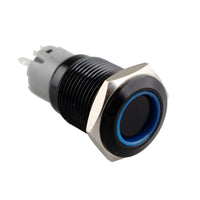 HALJIA 19mm Blue Ring Led Metal Self-Locking Latching Push Button Switch 5A/250AC Industrial Car DIY Non-homing Switch Black
