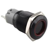 HALJIA 16mm Red Ring Led Metal Self-Locking Latching Push Button Switch 12V Industrial Car DIY Non-homing Switch Black Waterproof