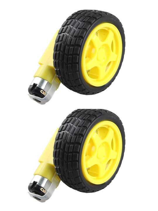 HALJIA 2Pcs DC Drive Gear Motor Dual Shaft and Tire Wheel for DC 3V-6V Smart Car Robot Projects Compatible with Arduino