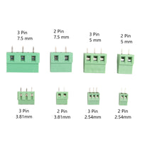 HALJIA 40PCS PCB Screw Terminal Block Universal 2-Pin/3-Pin 2.54mm 3.81mm 5mm 7.5mm Pitch PCB Mount Screw Connector Green (2-Pin: 2.54mm 3.81mm 5mm 7.5mm/ 3-Pin: 2.54mm 3.81mm 5mm 7.5mm 5pcs Each)