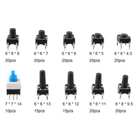 HALJIA 180PCS 10 Values Tactile Push Button Switch Momentary Tact Tactile Mini Switch Kit PCB Micro 4-Pin 6-Pin Switch Assortment Set Tactile Button Kit Set Compatible with Arduino
